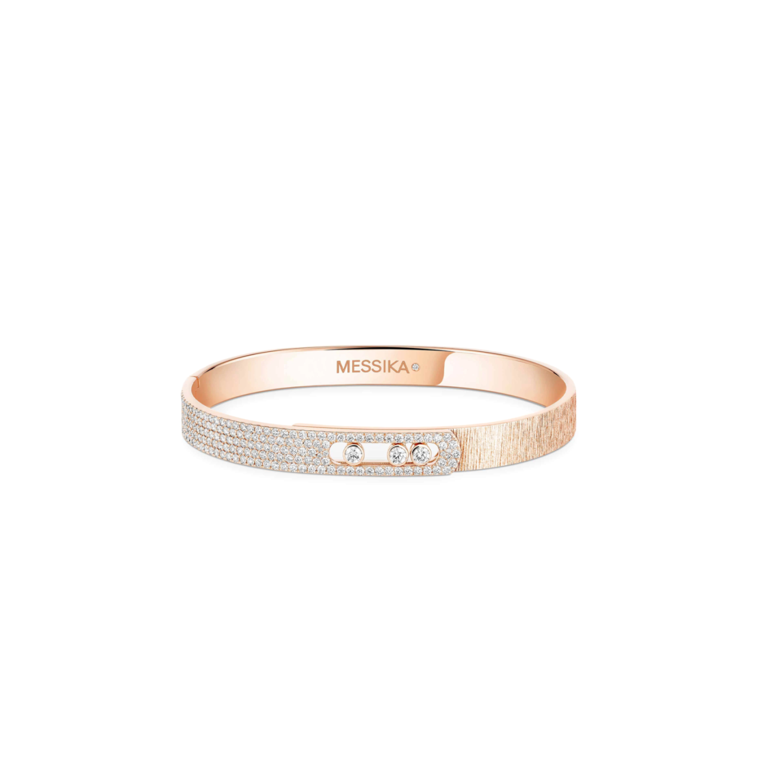 Mes1kaa move noa ciselÉ half pavÉ bangle pink gold d1am0nd bracelet 14501-pg